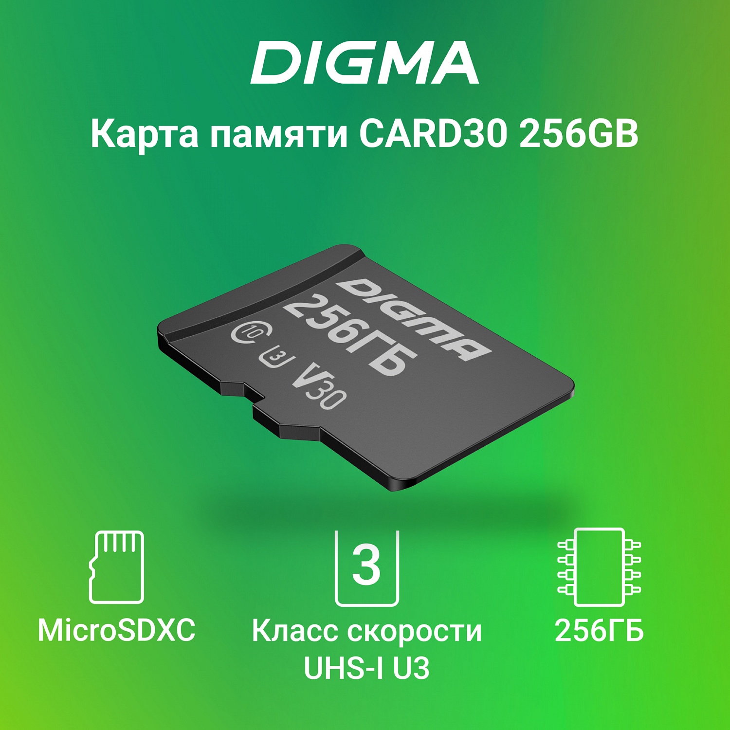 Флеш карта microSDXC Digma 256GB CARD30 V30 + adapter