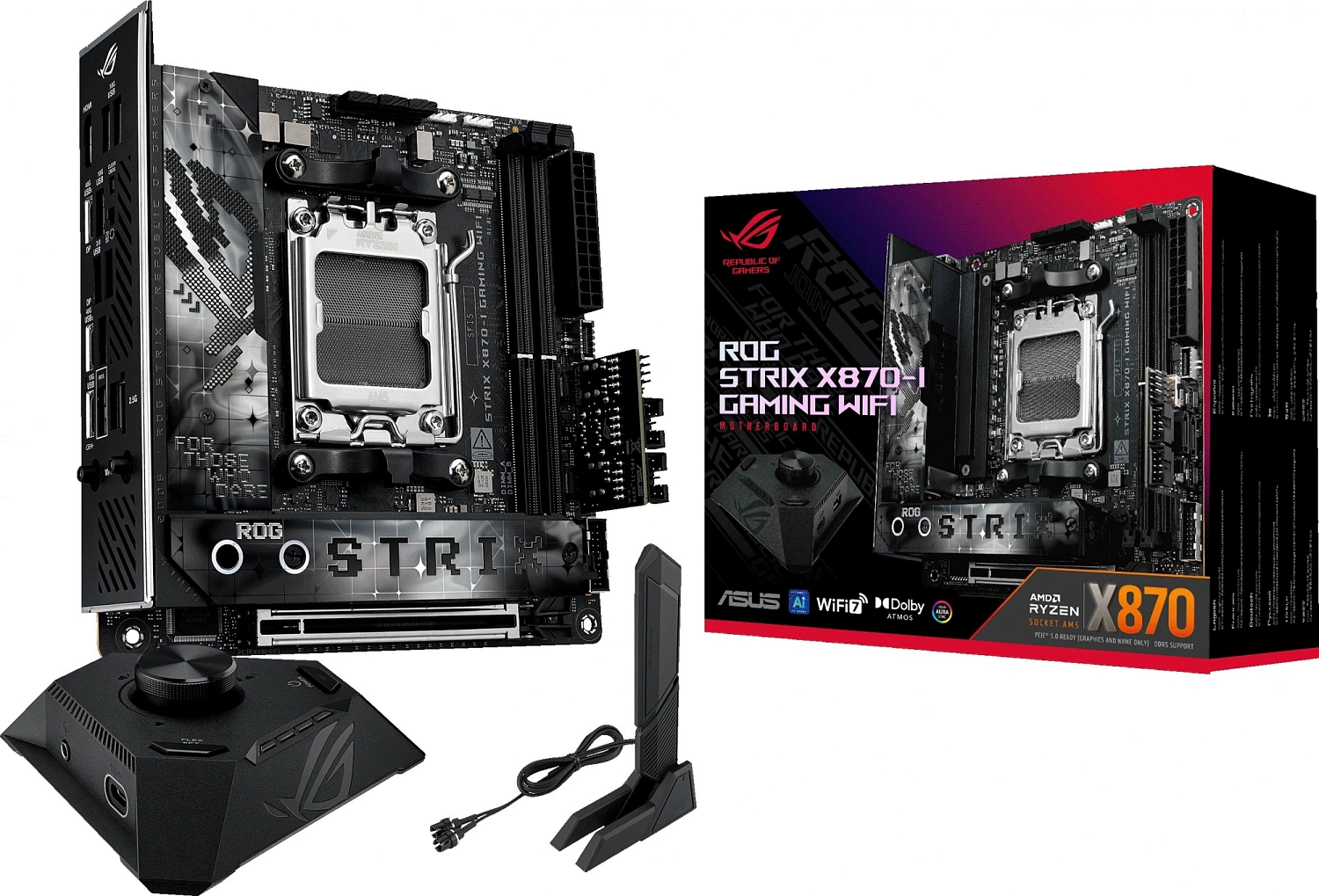 Материнская плата ASUS ROG STRIX X870-I GAMING WIFI, AM5, X870, 2*DDR5, 2*SATA, 2*M.2, 4*USB 3.2, 3*USB 2.0, 2*USB4, Type-C, 2*PCIx16, HDMI, mIATX; 90MB1IW0-M0EAY0