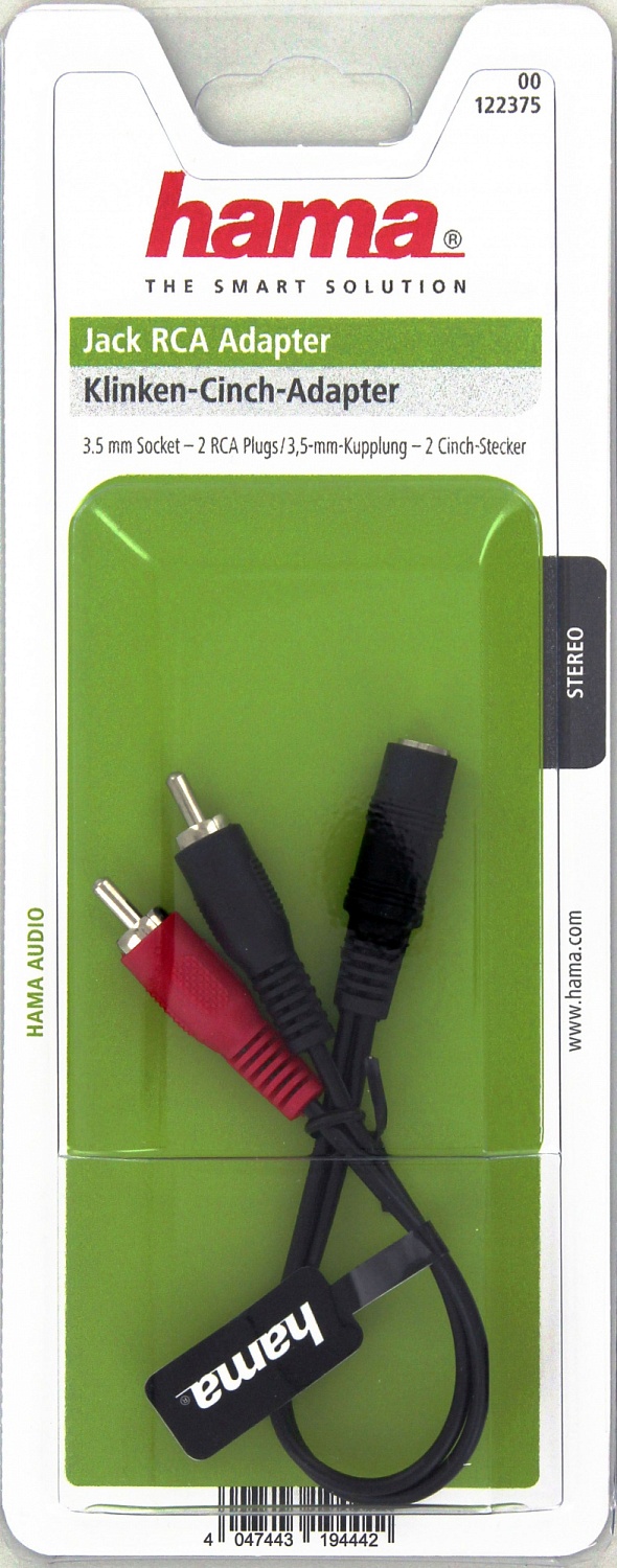 Кабель аудио Hama 2хRCA (m)/Jack 3.5 (f) 0.1м. черный (00122375)