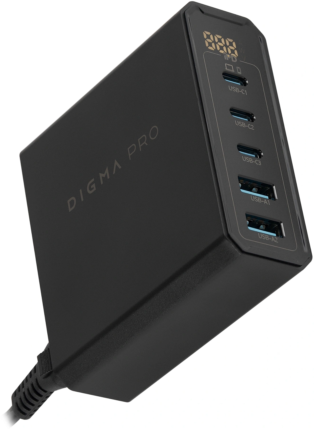 Настольное зар./устр. Digma Pro DPW10A 140W 5A (PD+QC) 3хUSB-C/2xUSB-A универсальное черный (DPW1A4G024BK)