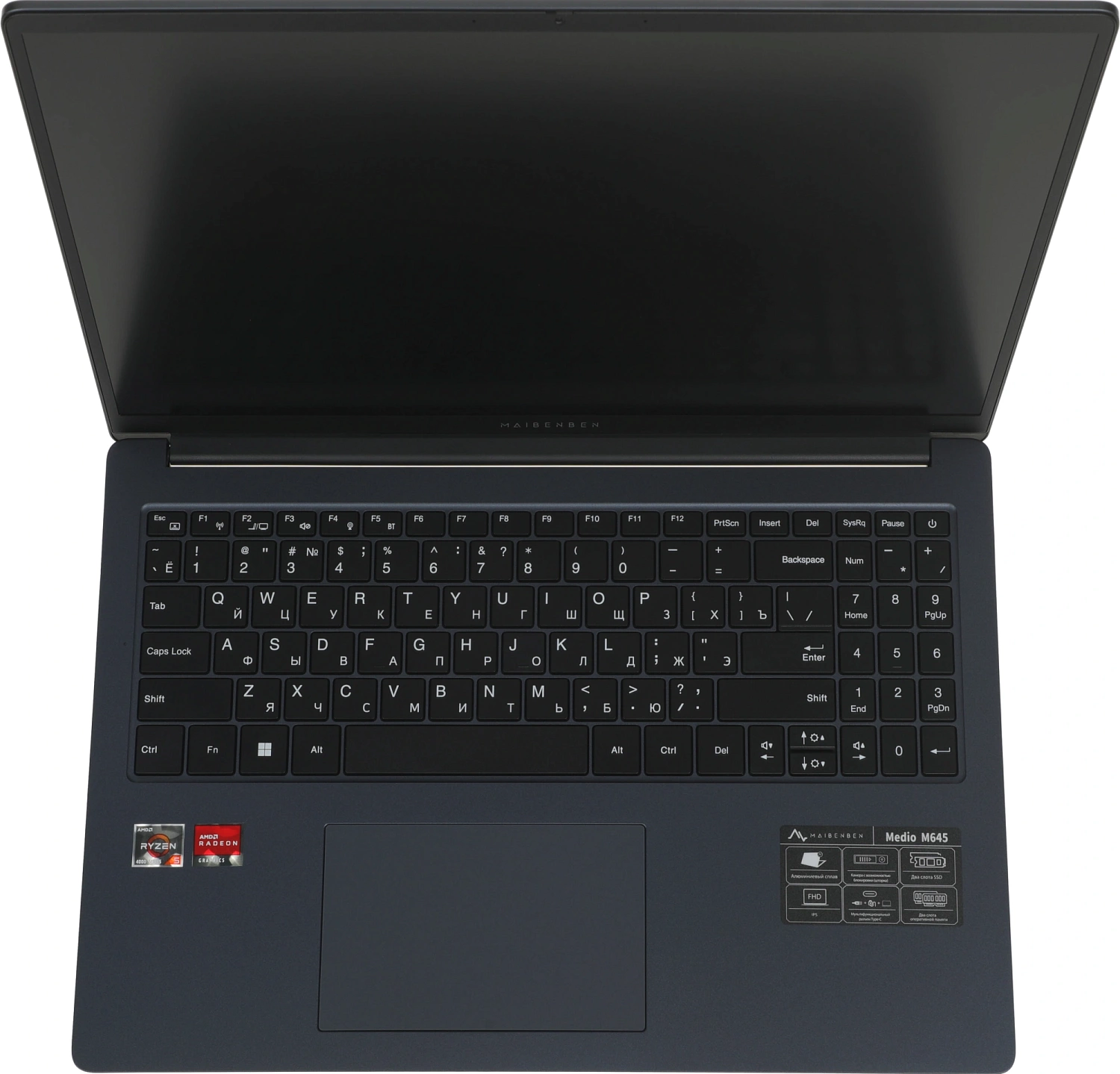 Ноутбук Maibenben M645 Ryzen 5 4600H 16Gb SSD512Gb AMD Radeon Graphics 16" IPS FHD+ (1920x1200) Linux blue WiFi BT Cam 3896mAh (M6451SF0LURE3)