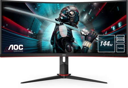 Монитор AOC 34" Gaming CU34G2X черный/красный VA LED 1ms 21:9 HDMI матовая HAS 300cd 178гр/178гр 3440x1440 144Hz DP FHD USB 8.1кг