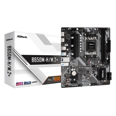 Материнская плата ASROCK B650M-H/M.2+, AM5, B650, 2*DDR5, HDMI+DP, 4xSATA3 6.0, M.2 Socket, RAID, USB 3.2, USB 2.0, Type-C, mATX