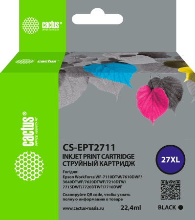 Картридж струйный Cactus CS-EPT2711 27XL черный (22.4мл) для Epson WorkForce WF-3620/3640/7110/7210