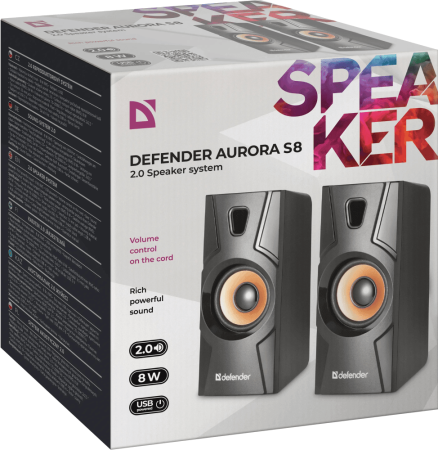 Акустическая 2.0 система Defender 65408 Aurora S8 черный, 8 Вт, питание от USB