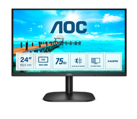 Монитор AOC 23.8" Value Line 24B2XDM/01 черный VA LED 16:9 DVI матовая 250cd 178гр/178гр 1920x1080 75Hz VGA FHD 2.7кг