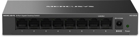 Сетевое оборудование MERCUSYS MS108GS, 8-портовый гигабитный настольный коммутатор,стальной настольный корпус, возможность размещения на стене