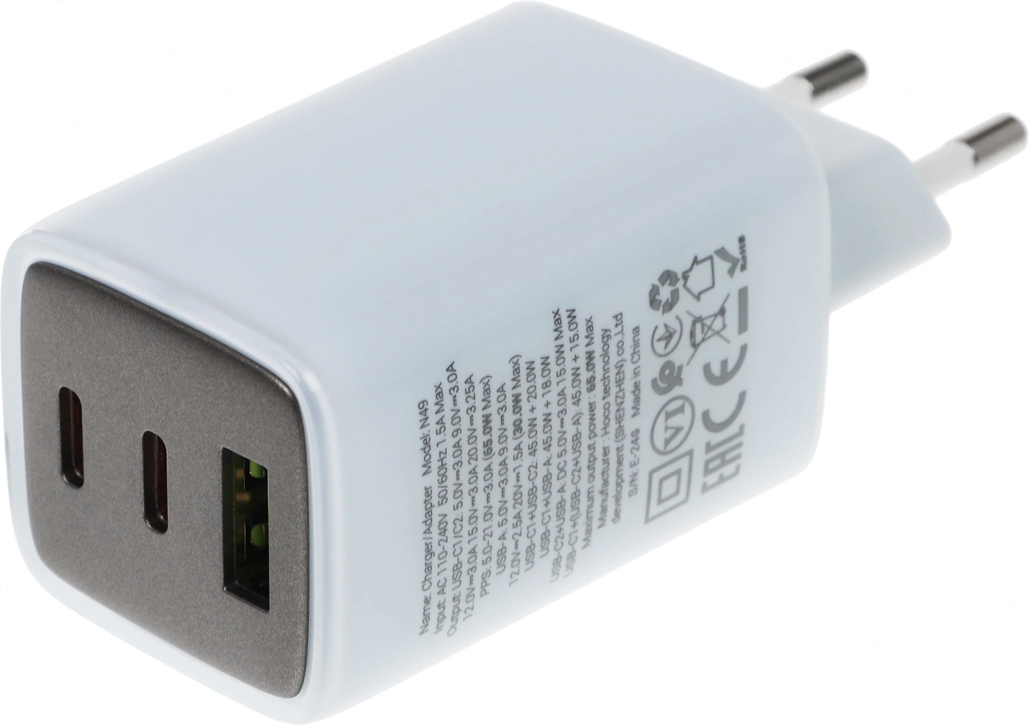 Сетевое зар./устр. Hoco N49 Glorious 65W 3A (PD) синий (35479)