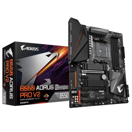 B550 AORUS PRO V2, Socket AM4, AMD B550, 4xDDR4-3200, HDMI, 3xPCI-Ex16, 2xPCI-Ex1, 6xSATA3(RAID 0/1/10), 2xM.2, 8 Ch Audio, 2.5GLan, (6+4)xUSB2.0, (5+2)xUSB3.2, (1+0)USB3.2 Type-C™, ATX, RTL {8} (810566)