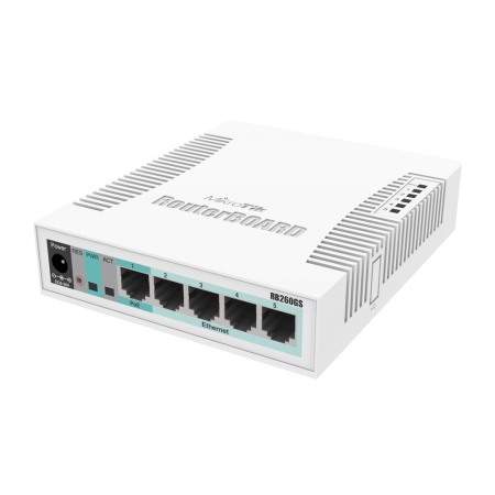 RB260GS CSS106-5G-1S (r2) 5-port Gigabit smart switch with SFP cage, SwOS, plastic case, PSU {20}, (002310)