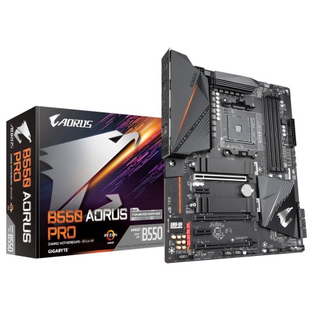 B550 AORUS PRO, Socket AM4, AMD B550, 4xDDR4-3200, HDMI, 3xPCI-Ex16, 2xPCI-Ex1, 6xSATA3(RAID 0/1/10), 2xM.2, 8 Ch Audio, 2.5GLan, (6+4)xUSB2.0, (5+2)xUSB3.2, (1+0)USB3.2 Type-C™, ATX, RTL {8}