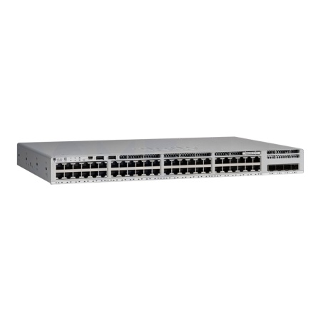 Catalyst 9300L 48-port 1G copper with fixed 4x1G SFP uplinks, PoE+ 505W/1440W, PS 715W, DNA Network Advantage Lic, C9300L-48P-4G-A