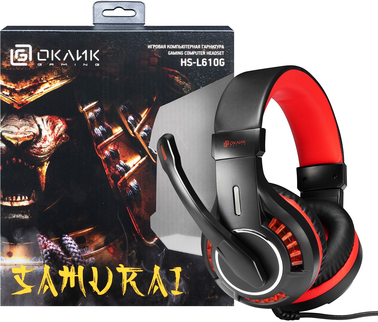 Наушники с микрофоном Оклик HS-L610G SAMURAI черный/красный 2.2м мониторные USB оголовье (1460161)