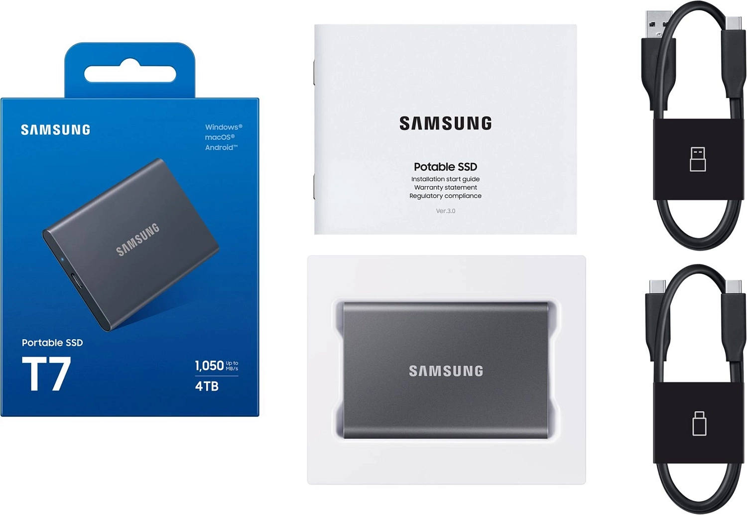 Накопитель SSD Samsung USB3.2 Gen2 4TB MU-PC4T0T/WW T7 1.8" черный