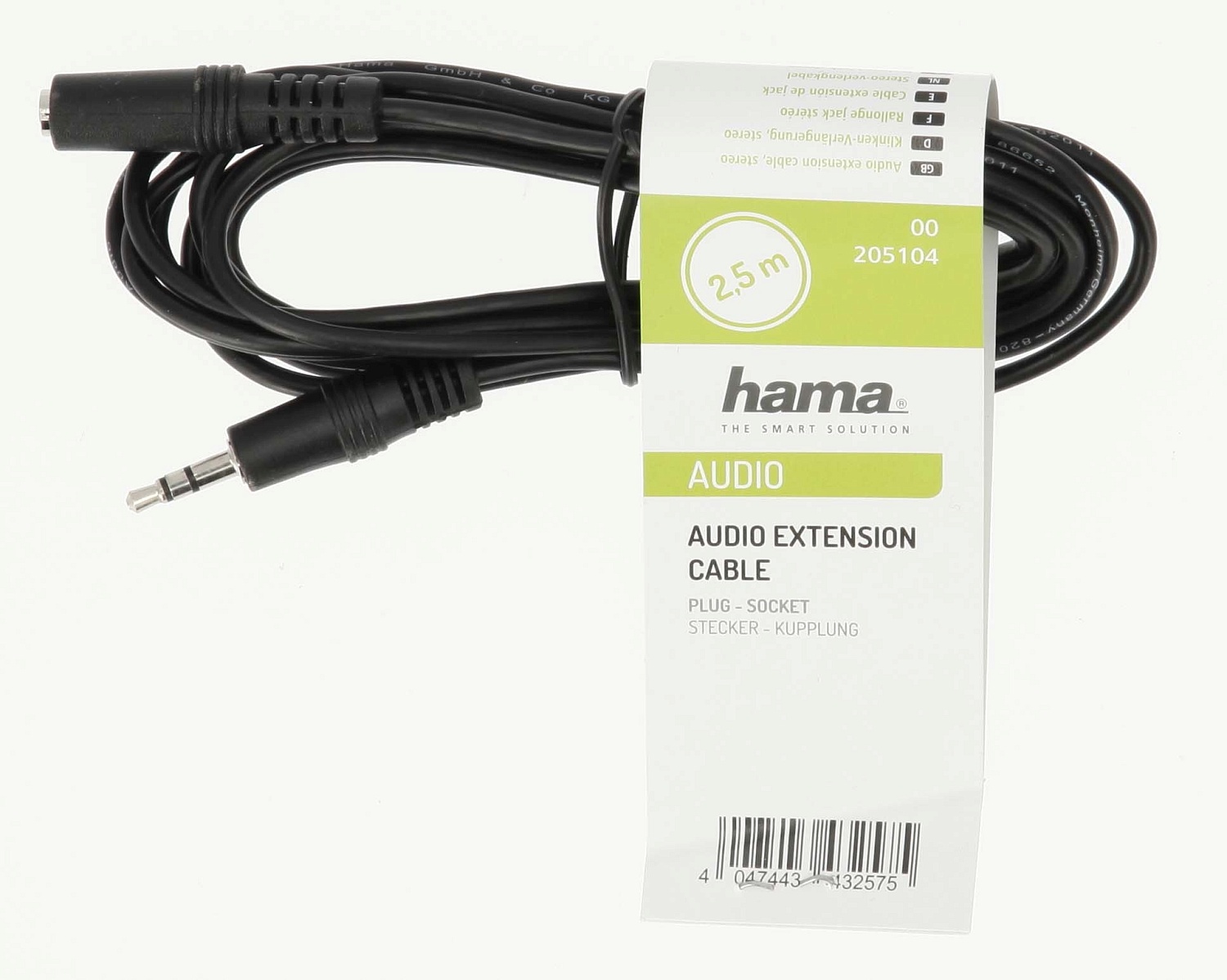 Адаптер аудио Hama H-205104 Jack 3.5 (m)/Jack 3.5 (f) 2.5м. черный (00205104)