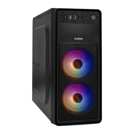 EX289007RUS Корпус Miditower ExeGate EVO-5017 (ATX, без БП, 1*USB+1*USB3.0, HD аудио, черный, 2 вент. 12см с RGB подсветкой) (126893)