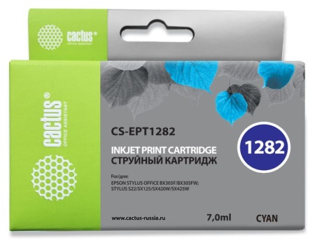 Картридж струйный Cactus CS-EPT1282 T1282 голубой (7мл) для Epson Stylus S22/S125/SX420/SX425/Office BX305