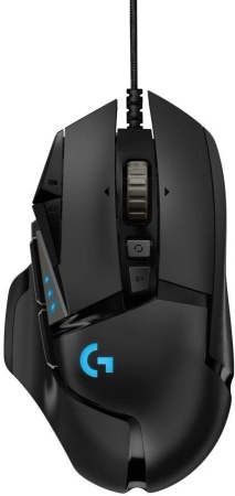 Мышь игровая Logitech G502 Hero черная, оптическая (Hero25K) , 100-25600dpi, 1мс, USB 2.1м, 11 кнопок (2 механика), RGB подсветка, утяжелители, под правую руку