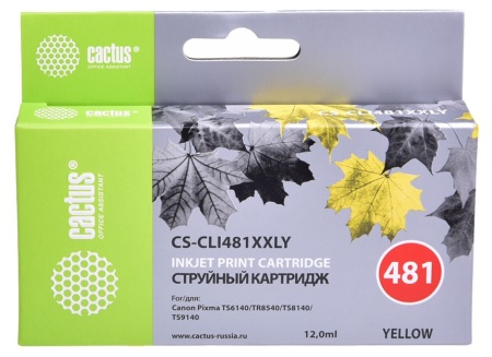 Картридж струйный Cactus CS-CLI481XXLY желтый (12мл) для Canon Pixma TR7540/TR8540/TS6140/TS8140