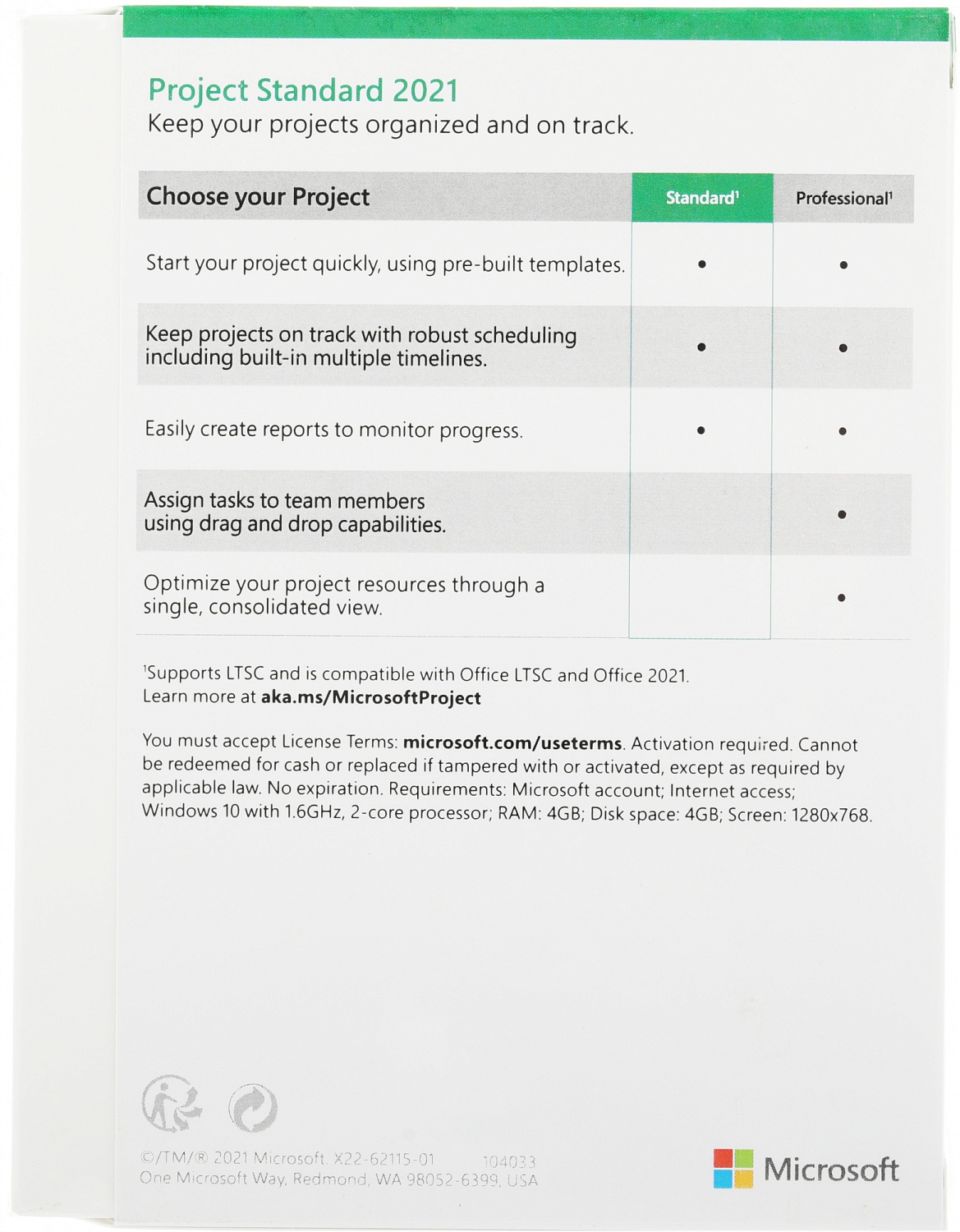 Офисное приложение Microsoft Project Standard 2021 Win English Medialess P8 (076-05916)
