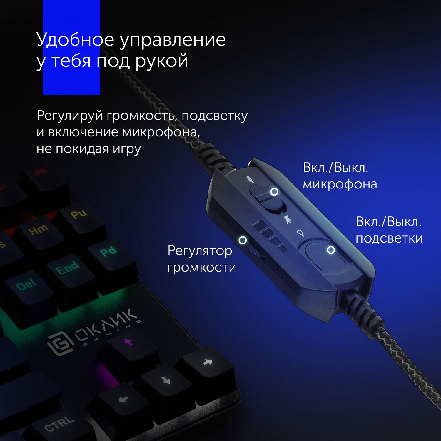 Наушники с микрофоном Оклик HS-L930G SNORTER черный 2.1м мониторные USB оголовье (1192375)