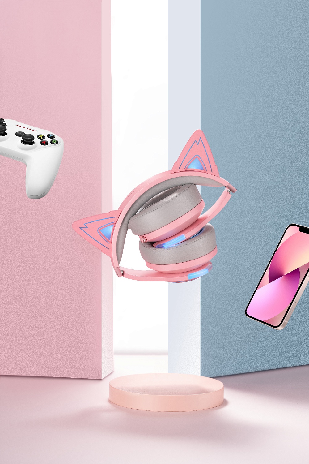 Наушники с микрофоном Edifier G5BT Cat розовый/серый мониторные BT оголовье