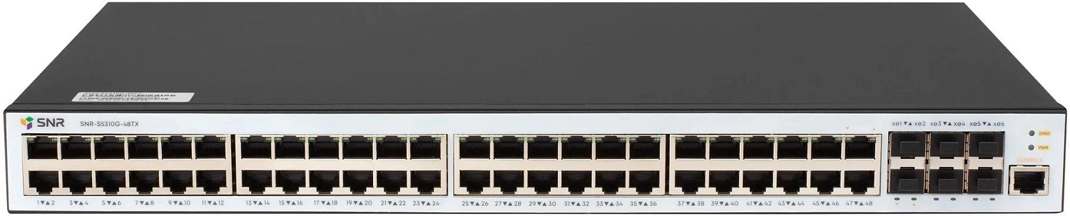 Коммутатор SNR Управляемый коммутатор уровня 2+, 48 портов 10/100/1000Base-T, 6 портов 1/10G SFP+