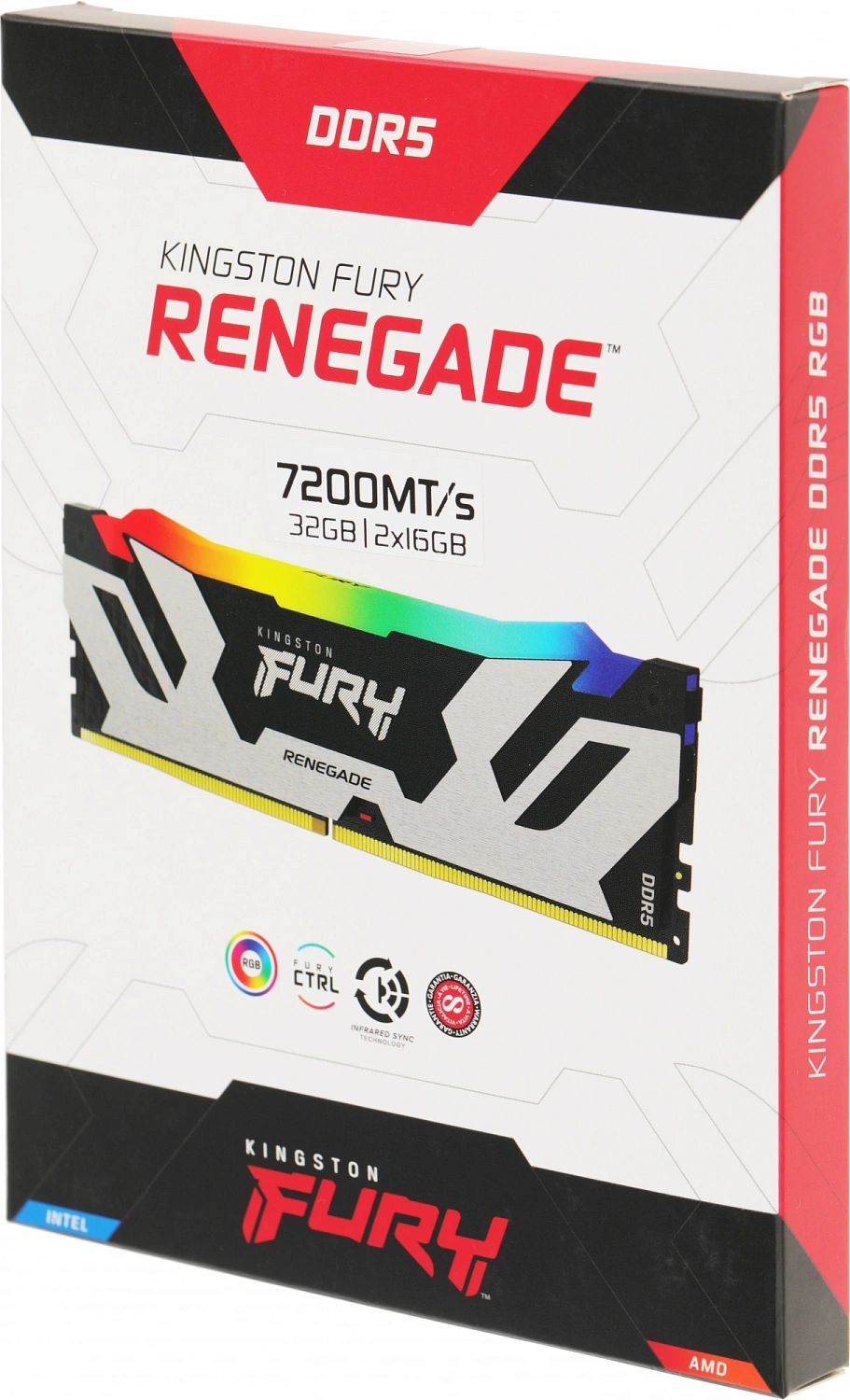 Модуль памяти Kingston 32GB DDR5 7200 FURY Renegade Silver RGB Non-ECC Unbuffered DIMM (Kit 2*16gb) 1RX8 38-44-44 1.45V 288-pin 16Gbit