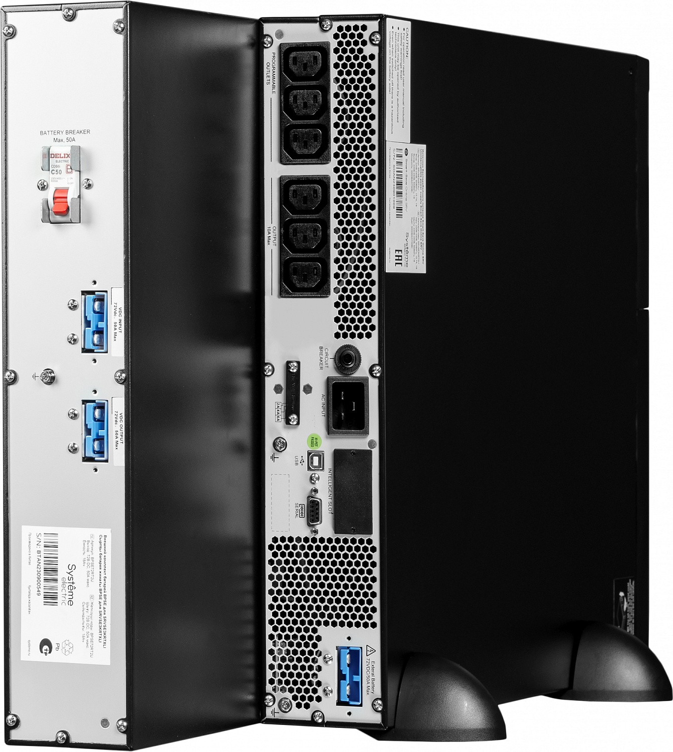 Источник бесперебойного питания Systeme Electric Smart-Save Online SRV, 2000VA/1800W, On-Line, Extended-run, Rack/Tower 4U(2U PM + 2U Battery), LCD, Out: 6xC13, SNMP Intelligent Slot, USB, RS-232
