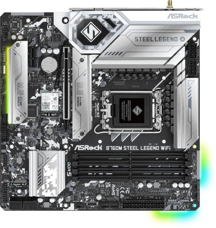 Материнская плата ASROCK B760M STEEL LEGEND WIFI, LGA1700, B760, 4*DDR5, HDMI+DP, 4xSATA3 6.0 (RAID), M.2 Socket, USB 3.2, USB2.0, Type-C, mATX