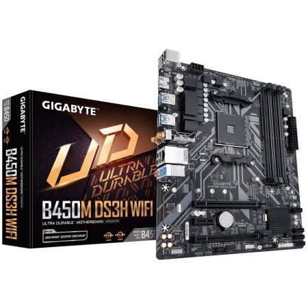 Материнская плата Gigabyte B450M DS3H WIFI Soc-AM4 AMD B450 4xDDR4 mATX AC`97 8ch(7.1) GbLAN RAID+HDMI