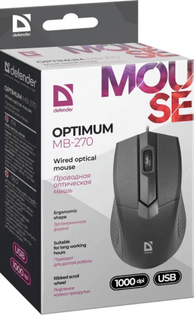 Мышь Defender Optimum MB-270 черный оптическая 1000dpi USB 2but (52270)