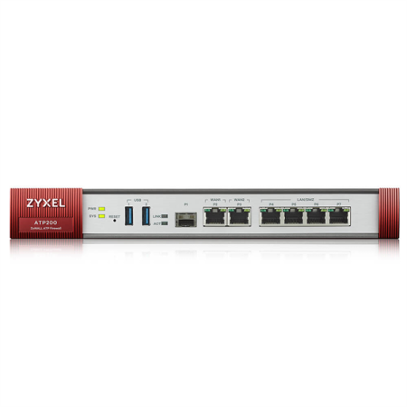 Межсетевой экран Межсетевой экран Zyxel ATP200, Rack, 3xWAN GE (2xRJ-45 и 1xSFP), 4xLAN/DMZ GE, 2xUSB3.0, AP Controller (8/40), беcшумный (без вентилятора), NebulaFlex Pro, с подпиской Gold на 1 год (AS, AV, CF, IDP/D