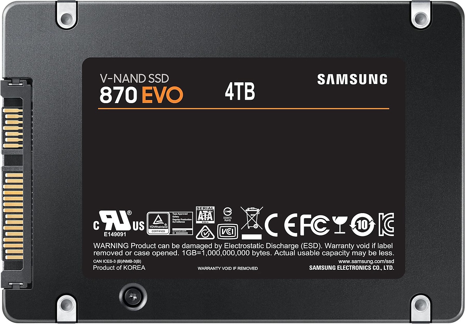 2.5" 4TB Samsung 870 EVO Client SSD MZ-77E4T0 SATA 6Gb/s,560/530,MTBF 1.5M,3D V-NAND MZ-77E4T0 TLC,4096MB,2400TBW, 0,33DWPD, RTL MZ-77E4T0B/EU (545894) {10}