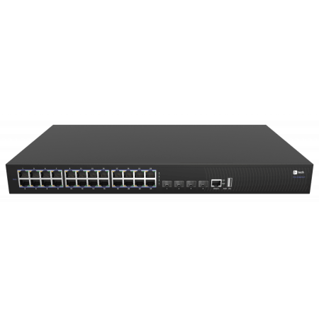 Коммутатор Fplus FCS-2328TX-P, 24 порта 10/100/1000BASE-T RJ45 PoE, 4 порта 10GE SFP+, 2 блока питания AC 220В 440Вт, высота 1RU
