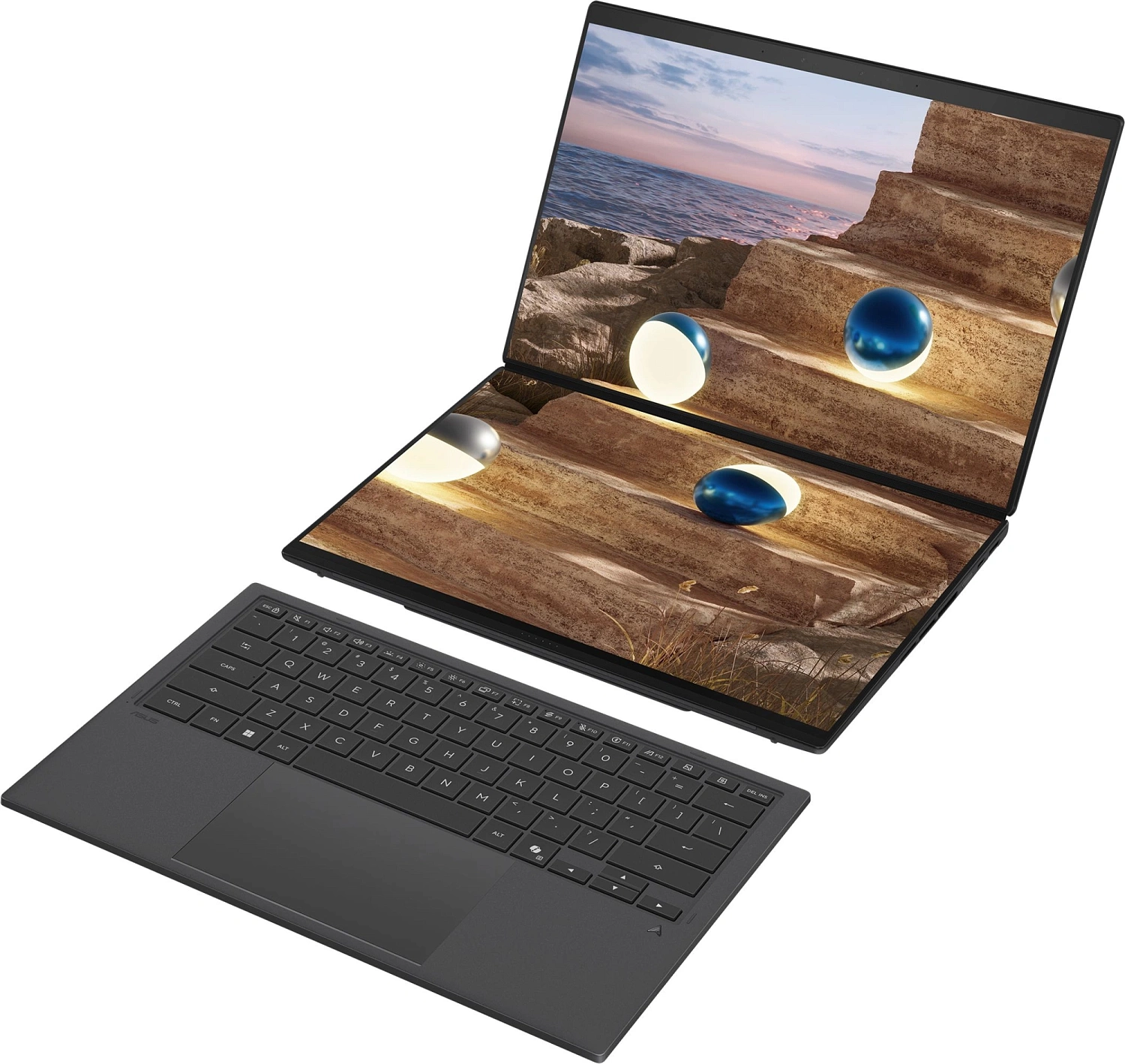 Ноутбук Asus ZenBook Duo UX8407AA-SN279X Core Ultra 9 386H 32Gb SSD1Tb Intel Arc 14" OLED Touch 3K (2880x1800) Windows 11 Pro dk.grey WiFi BT Cam (90NB16V1-M00F80)