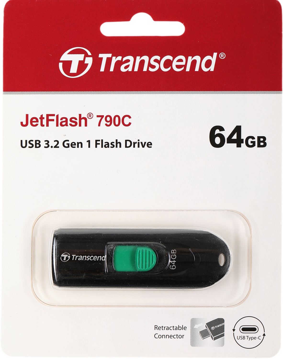Флеш Диск Transcend 64Gb Jetflash Type-C 790С TS64GJF790C USB3.0 черный