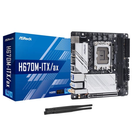 H670M-ITX/AX, Socket 1700, Intel®H670, 2xDDR4-3200, HDMI+DP, 1xPCI-Ex16, 4xSATA3, 2xM.2, 8 Ch Audio, 1xGLan, 1x2.5GLan, WiFi, (4+2)xUSB2.0, (2+2)xUSB3.2, (1+1)xUSB3.2 Type-C™, Mini-ITX, RTL {20} (936531)