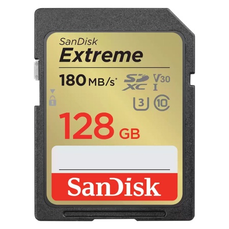 Карта памяти SanDisk Extreme SD UHS I 128GB Card for 4K Video for DSLR and Mirrorless Cameras 180MB/s Read & 90MB/s Write