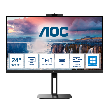 Монитор LCD 23.8'' [16:9] 1920х1080(FHD) IPS, nonGLARE, 75 Hz, 300 cd/m2, H178°/V178°, 1000:1, 20М:1, 16.7M, 1ms, HDMI, DP, USB-C, USB-Hub, Height adj, Pivot, Tilt, Swivel, Speakers, 3Y, Black