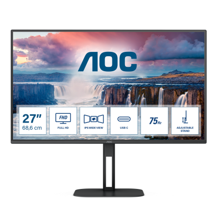 Монитор AOC 27" 27V5C черный IPS LED 1ms 16:9 HDMI M/M матовая HAS Piv 300cd 178гр/178гр 1920x1080 75Hz FreeSync DP FHD USB 8.1кг