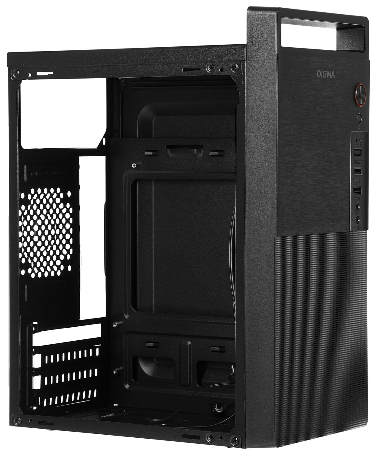 Корпус Digma DC-MATX101-U2 черный без БП mATX 1x80mm 2x120mm 2xUSB2.0 audio