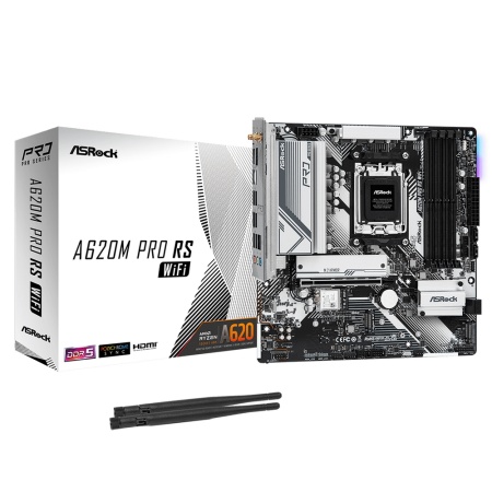 Материнская плата ASROCK A620M PRO RS WIFI, AM5, A620, 4*DDR5, HDMI+DP, 4xSATA3 6.0, M.2 Socket, RAID, USB 3.2, USB 2.0, Type-C, mATX