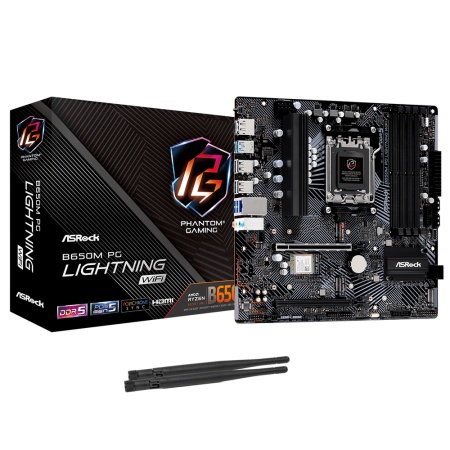 Материнская плата ASROCK B650M PG LIGHTNING WIFI, AM5, B650, 4*DDR5, HDMI+DP, 4xSATA3 6.0, M.2 Socket, RAID, USB 3.2, USB 2.0, Type-C, mATX