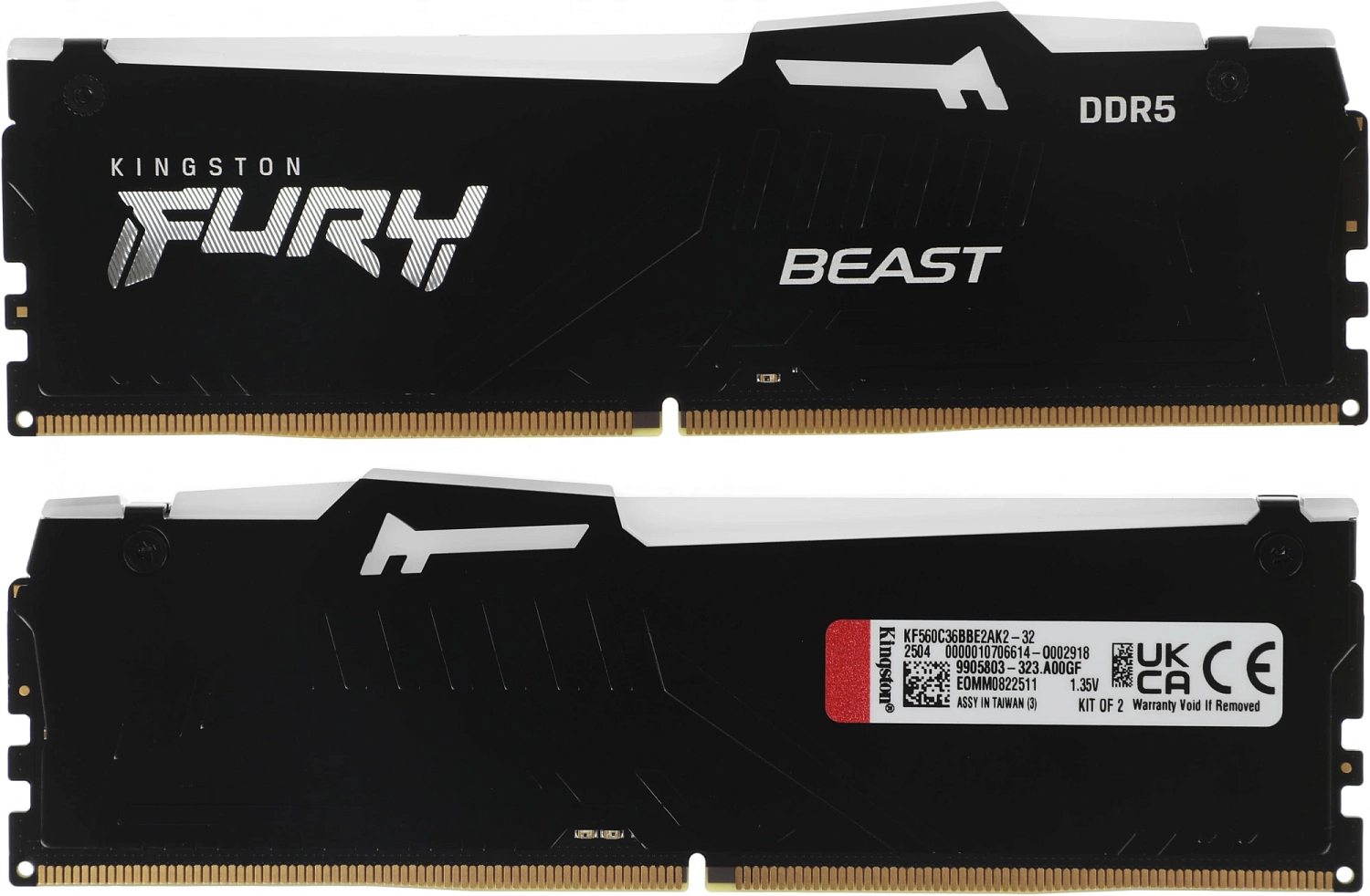 Память DDR5 2x16GB 6000MHz Kingston KF560C36BBE2AK2-32 Fury Beast RGB RTL Gaming PC5-48000 CL36 DIMM 288-pin 1.35В single rank с радиатором Ret