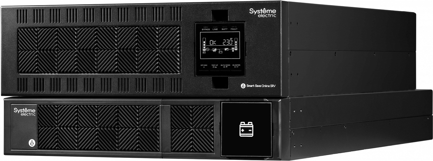 Источник бесперебойного питания Systeme Electric Smart-Save Online SRV, 10000VA/9000W, On-Line, Extended-run, Rack 5U(Tower convertible), LCD, Out: Hardwire, SNMP Intelligent Slot, USB, RS-232
