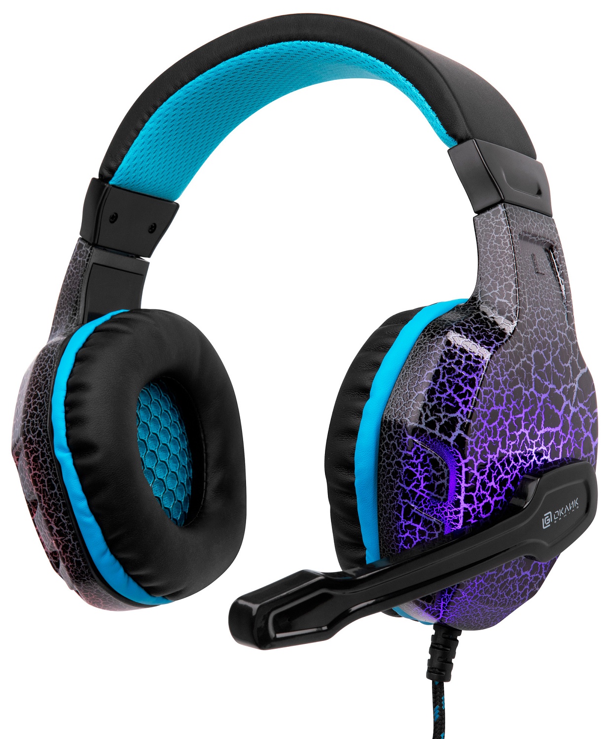 Наушники с микрофоном Оклик HS-L400G ZEUS черный/синий 2.2м мониторные оголовье (359480)