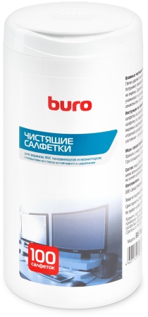 Салфетки Buro BU-Tscrl для экранов ЭЛТ мониторов/плазменных/ЖК телевизоров/мониторов с покрытием из стекла туба 100шт влажных