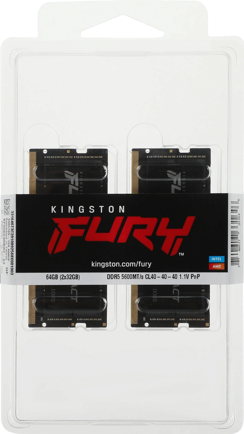 Память DDR5 2x32GB 5600MHz Kingston KF556S40IBK2-64 Fury Impact RTL PC5-44800 CL40 SO-DIMM 262-pin 1.1В dual rank Ret