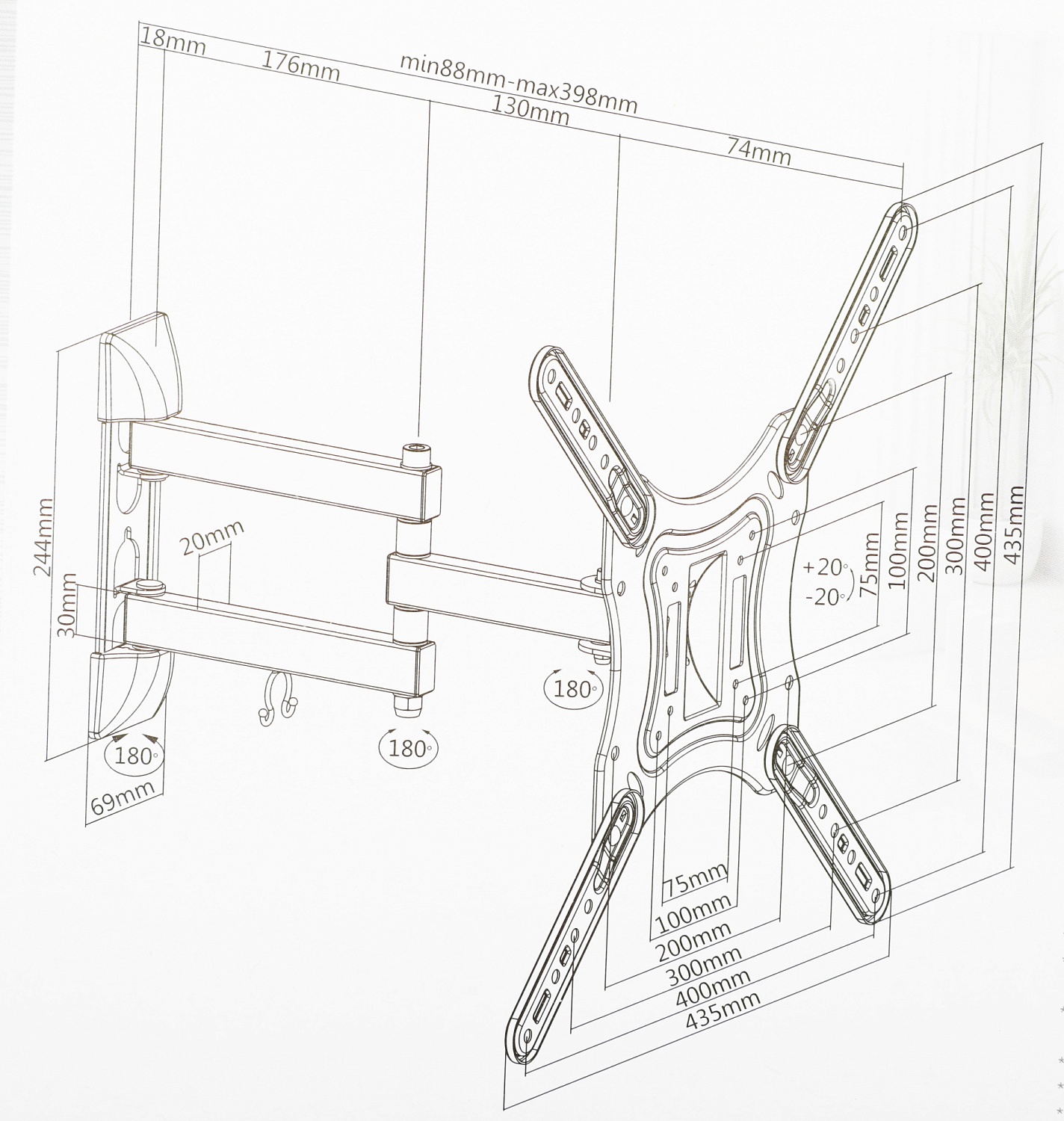 Кронштейн для телевизора Ultramounts UM870W белый 23"-55" макс.30кг настенный поворот и наклон